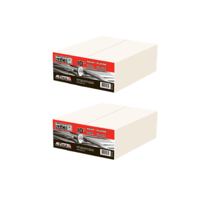 Two boxes of 10-inch nails, showing packaging details.
