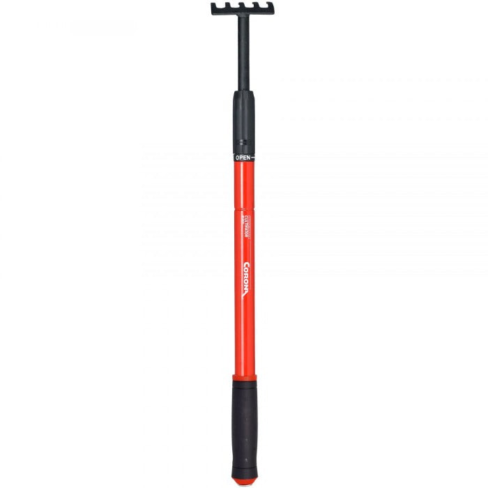 Corona ExtendaHANDLE Cultivator: Red, extendable handle, black cultivator head for easy gardening.
