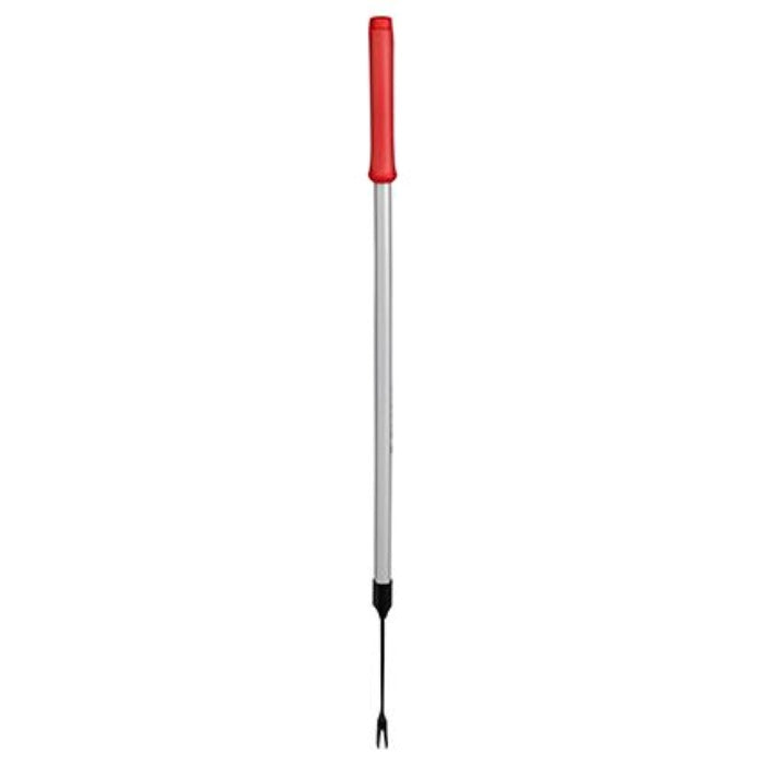Corona Extended Reach 2-Prong Weeder with red handle, for effortless weeding.
