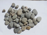 Grey river rocks, 2-4 inches, shown on a white background.
