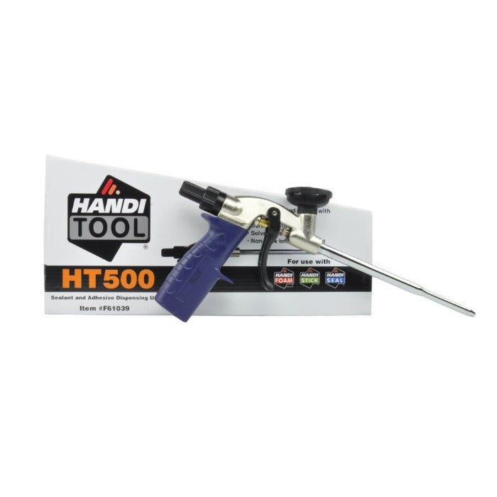 Handi Tool HT500 sealant and adhesive dispensing gun with extended reach nozzle for precise application.
