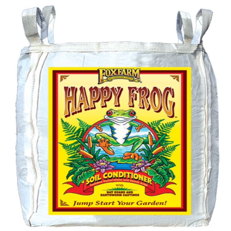 Three-cubic-foot bag of soil conditioner featuring a cheerful frog; jumpstarts garden growth.
