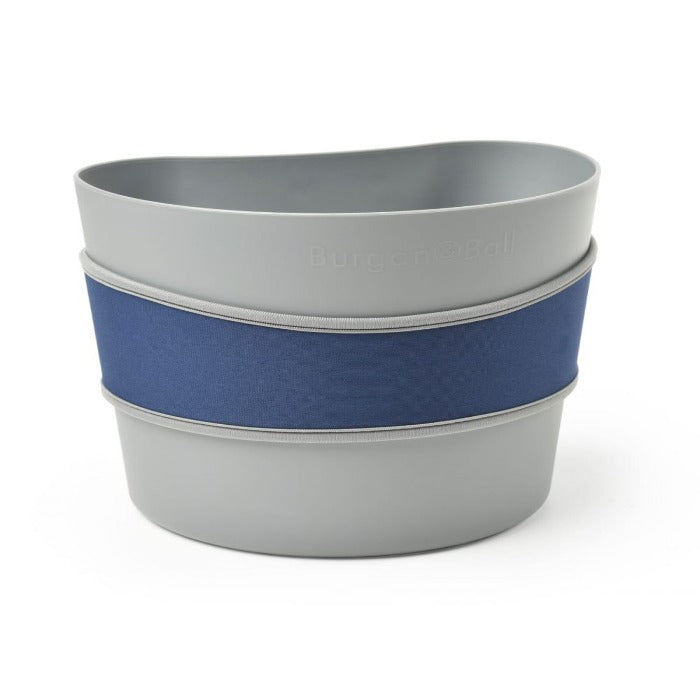 Grey plastic Corona Hip-Trug by Bungalow Ball with navy blue fabric band.
