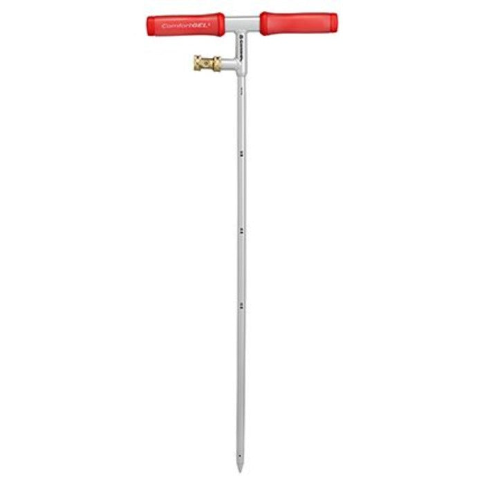 Corona RootIRRIGATOR Tree & Shrub Irrigator:  Silver metal irrigator with red handles for efficient deep watering.
