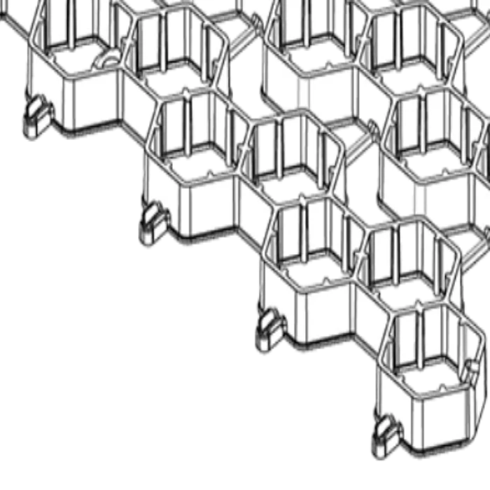 Hexagonal plastic paver grid for gravel driveways.
