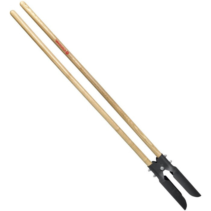 Corona Post Hole Digger, Atlas Pattern, wood handle, for efficient post hole digging.
