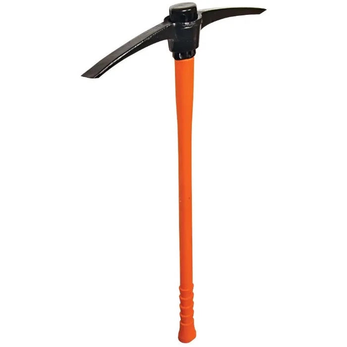 Am Leonard Railroad Pick with Composite Handle: Durable black steel head, bright orange composite handle for comfortable, strong digging.
