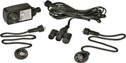LED lighting kit components: transformer, connecting wires, and two LED lights.

