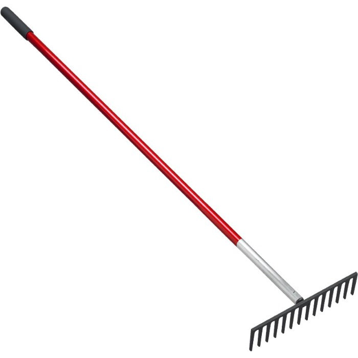 Corona Level Head Rake, 14-inch head, red handle, black tines, for efficient yard work.
