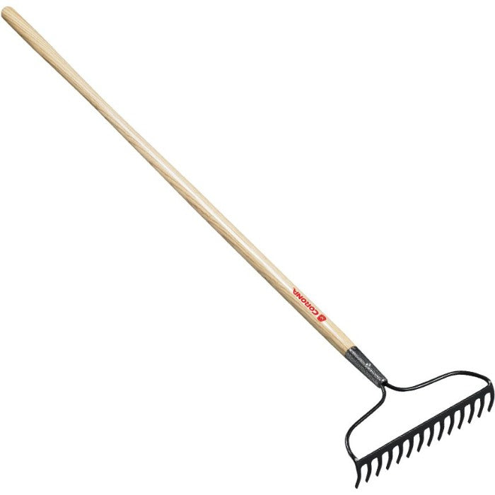 Corona Light-Duty Bow Head Rake, 14-inch head, wood handle, ideal for light yard work.
