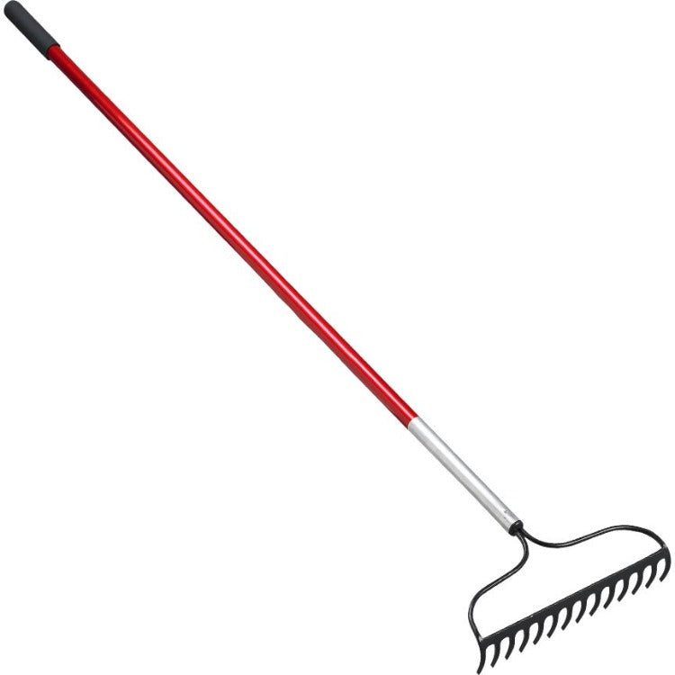 Corona 14-inch Bow Head Rake with Fiberglass Handle: Red handle, black tines.
