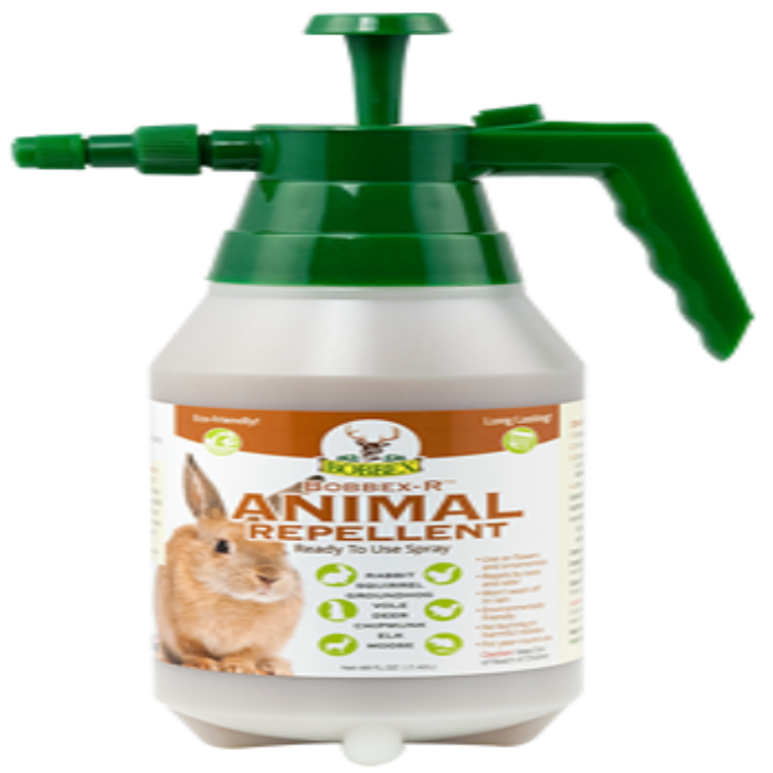 Bobbex-R Animal Repellent, ready-to-use spray bottle for rabbits, squirrels, voles, chipmunks, deer, and more.

