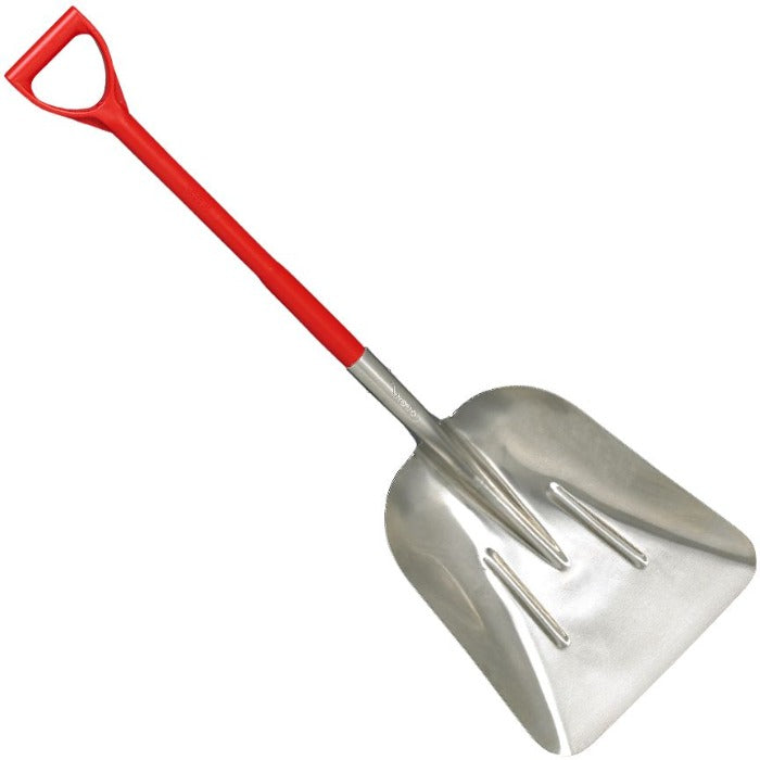 Corona #10 Aluminum Scoop Shovel, 30-inch Western, red handle, aluminum blade.
