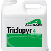 Alligare Triclopyr 4: Post-emergent selective herbicide in a white plastic jug.
